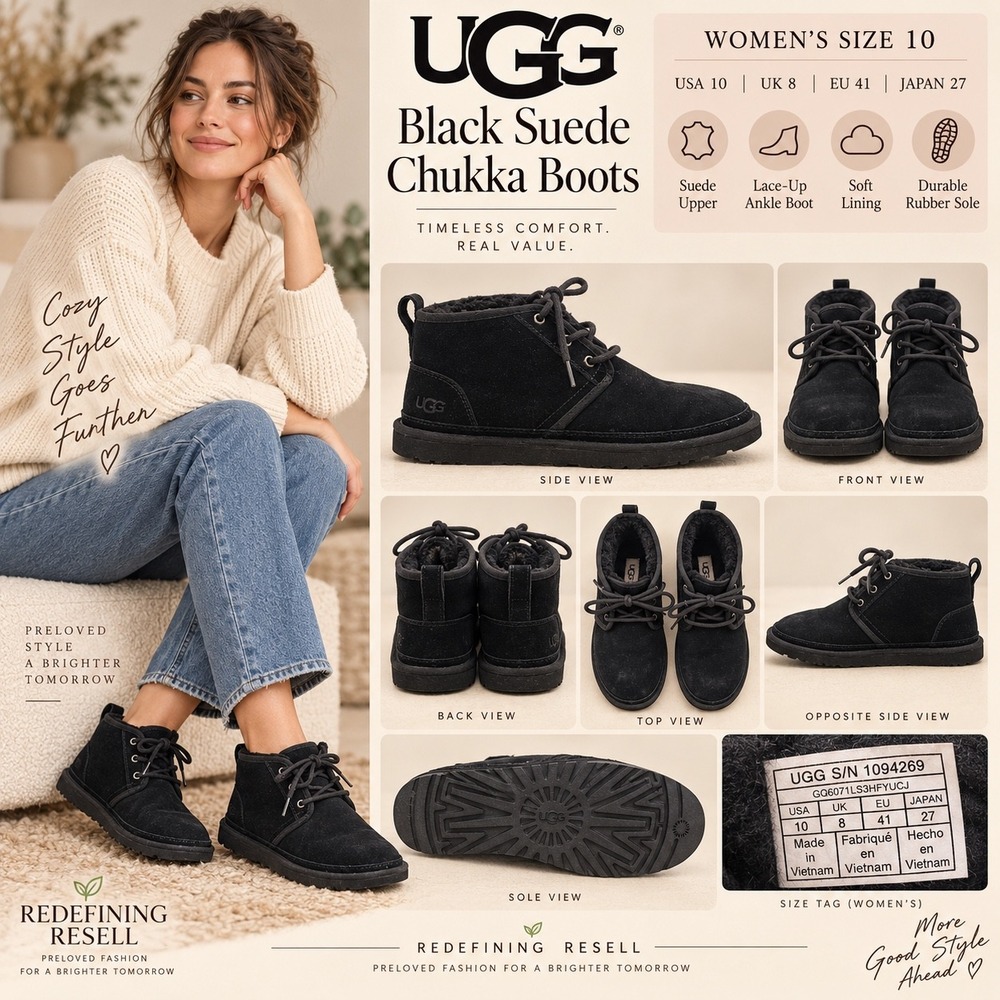 UGG Neumel Black Suede Chukka Boots Womens Size 10 Lace Up Ankle 1094269